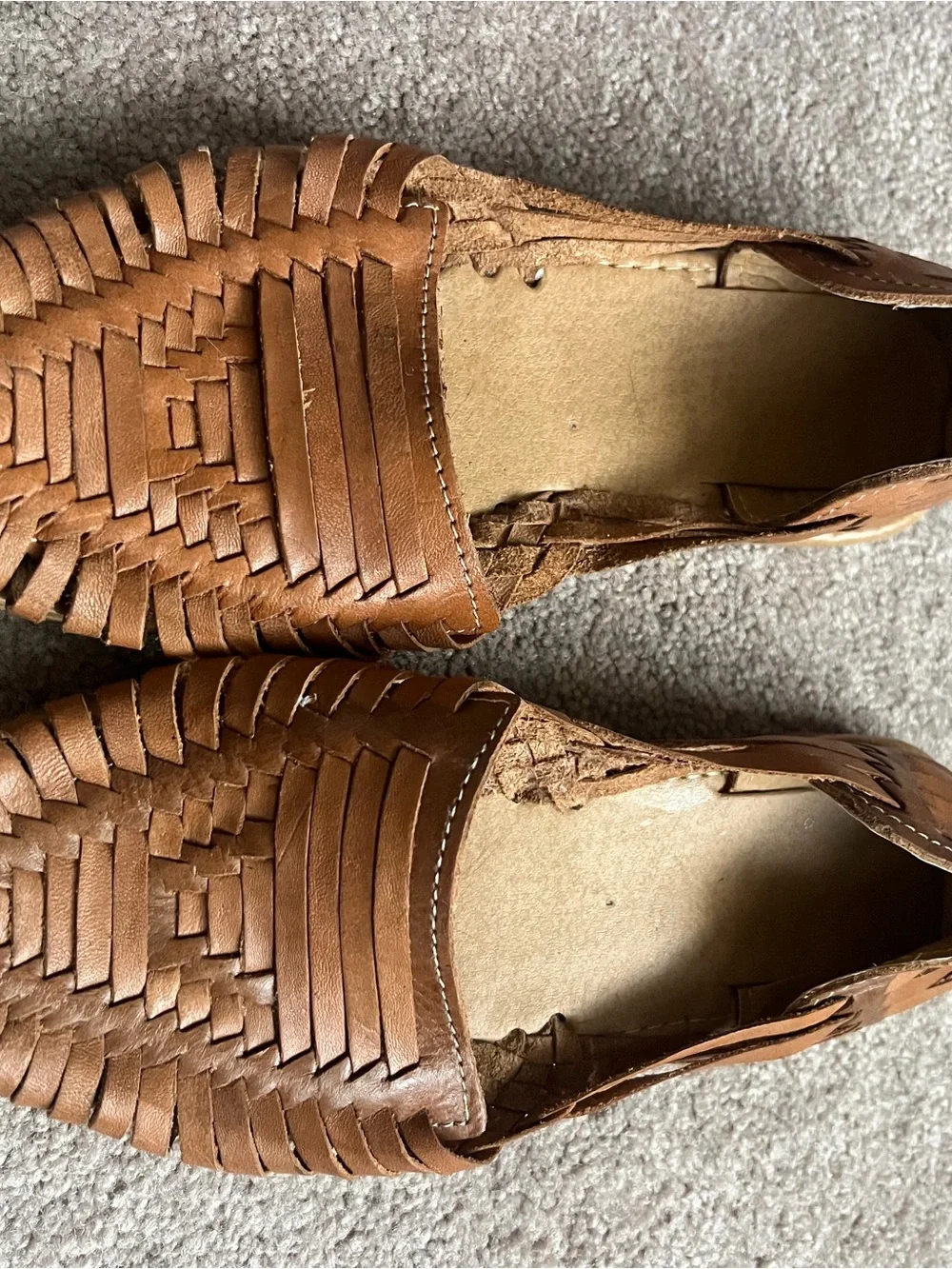 Brown Woven huaraches Leather Slip-On Shoes